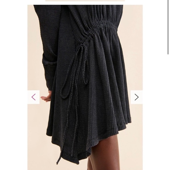 Free People Josie Thermal Waffle Knit Asymmetrical Dress Gray Size Medium - Picture 2 of 6